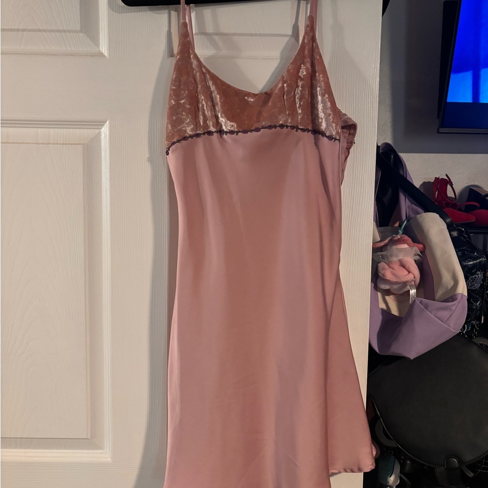 Unif Elegant Pink Velvet Trim Slip Dress